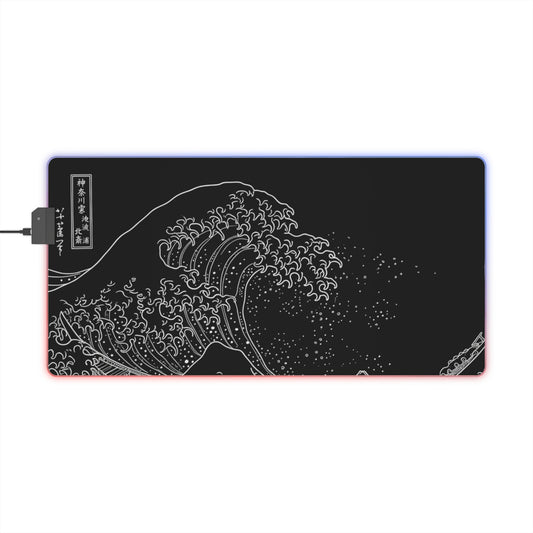 LED Gaming Mouse Pad — RGB Desk Mat with Hokusai Wave Design